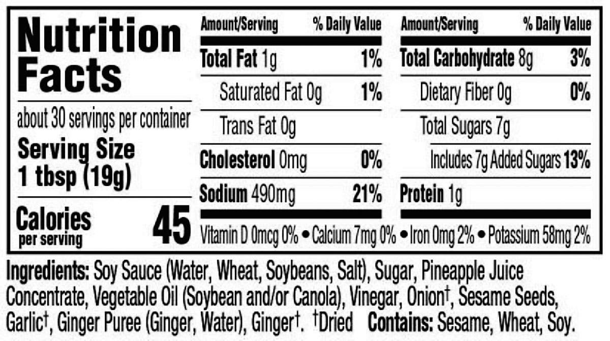 Island Teriyaki Marinade & Sauce nutritional information