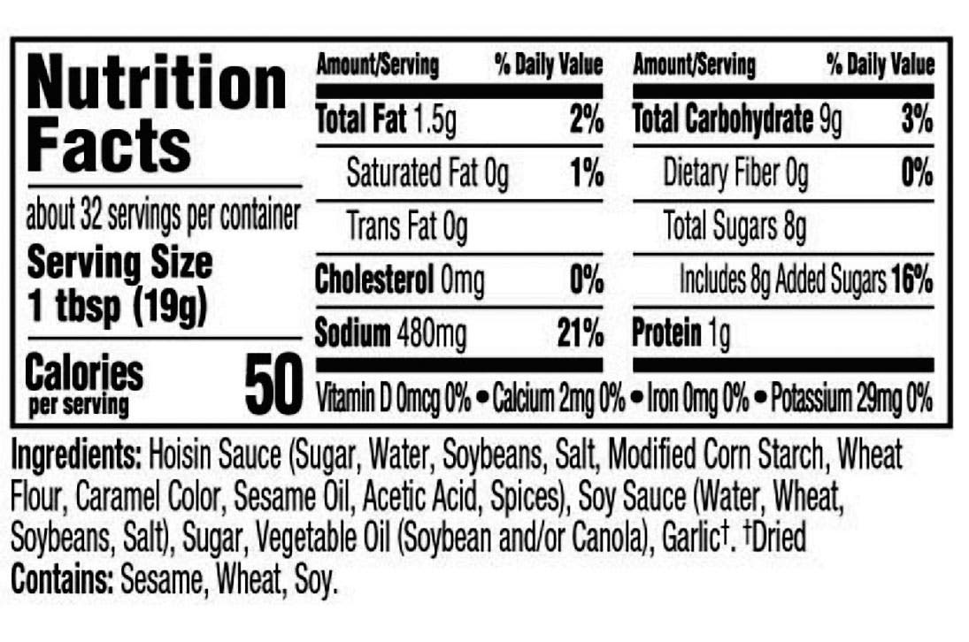 Hoisin Garlic Marinade & Sauce nutritional information