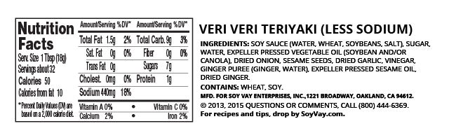 Veri Veri Teriyaki® Less Sodium Marinade & Sauce nutritional information