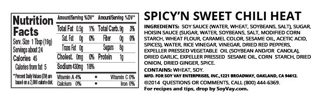 Spicy 'N Sweet Chili Heat Marinade & Dip nutritional information