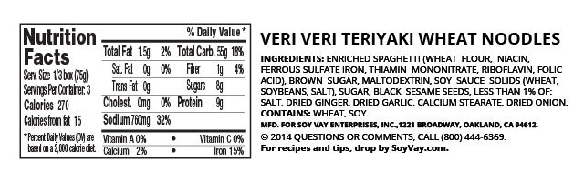 Veri Veri Teriyaki® Wheat Noodles nutritional information