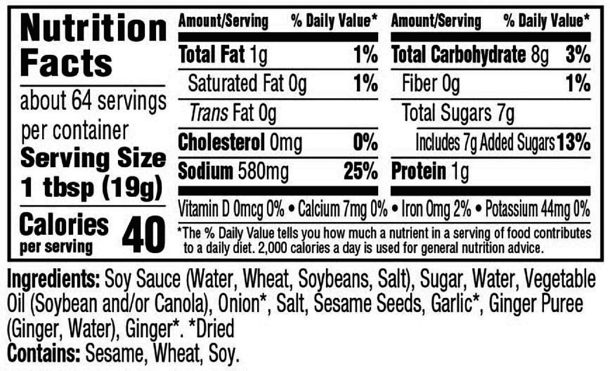 Veri Veri Teriyaki® Marinade & Sauce nutritional information