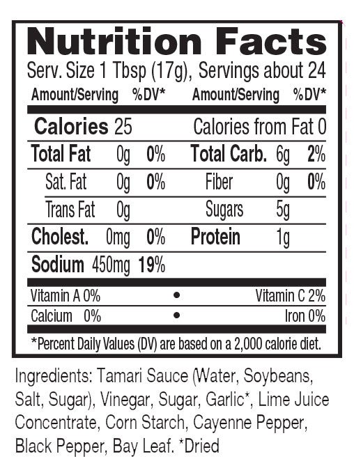 Filipino Adobo Gluten-Free Marinade & Sauce nutritional information