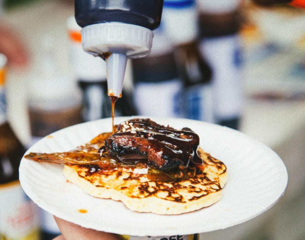 Korean Short Rib Johnny Cakes w/ Kimchi & Pickled Onion