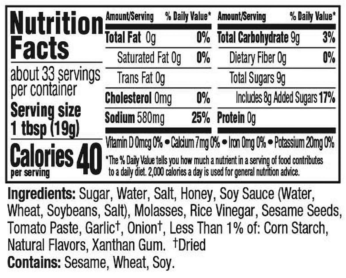 Asian Honey BBQ Marinade & Sauce nutritional information