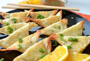 Baked Asian Pierogies with Orange Teriyaki Dipping Sauce