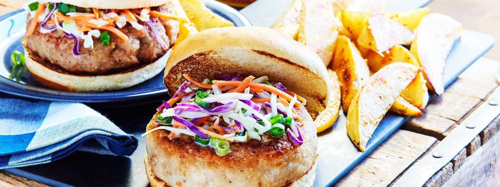 Asian BBQ Turkey Burgers & Roasted Potato Wedges