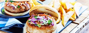 Asian BBQ Turkey Burgers & Roasted Potato Wedges