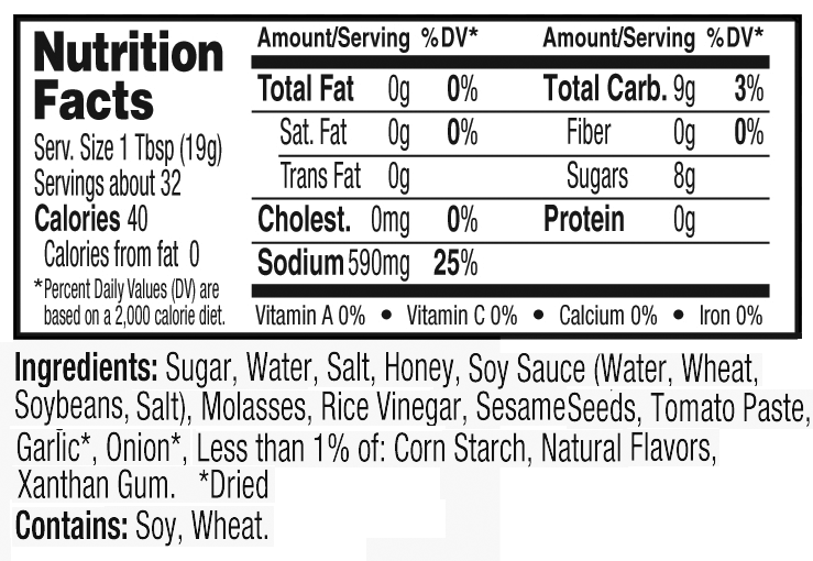 Asian Honey BBQ Marinade & Sauce nutritional information